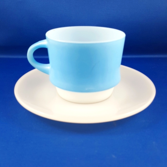 VTG Fire-King BLUE MOSAIC Cup Saucer set by Anchor Hocking, USA, 1960s - Picture 3 of 8